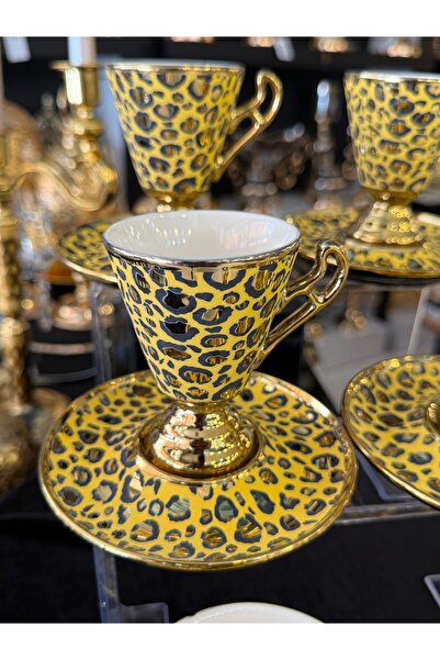 LOKMAN ZÜCCACİYE SHOWROOM Leopard Patterned Golded Footed Coffee Cup Set for ...