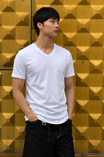 DAMGA JEANS Men's Comfort Short Sleeve White V-Neck T-Shirt