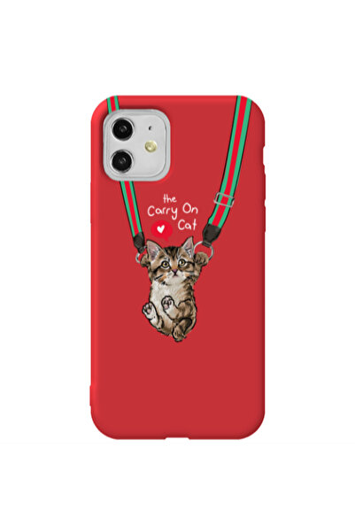 Other Apple iPhone 11 Swinging cat Red Colored Silicone TPU Θήκη