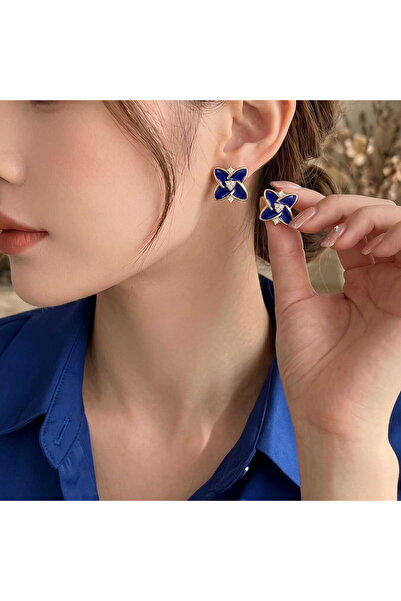 HOBİSY GIFT SHOP Navy Blue Pearlescent Violet Steel Earrings - Tarnish-Resist...