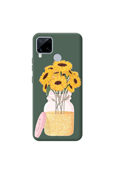 Other Realme C25S Daisies Dark Green Colored Silicone TPU Θήκη