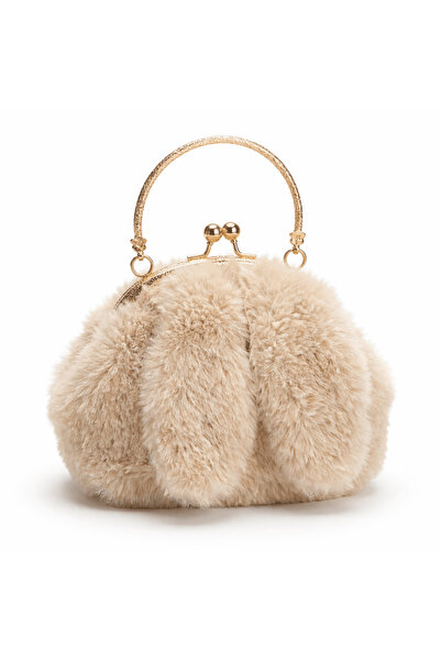 iqraafashion Luxury Faux Fur Handbag for Women – Beige Plush Evening Bag with...