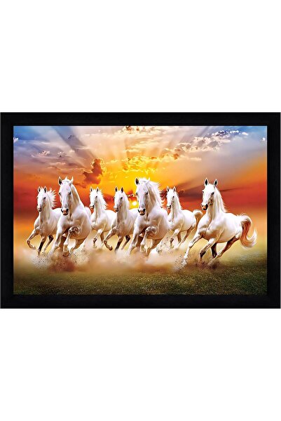 HOME MODE Vastu Runing Seven Horses Painting With Frame 13 Inches X 10 Inches...
