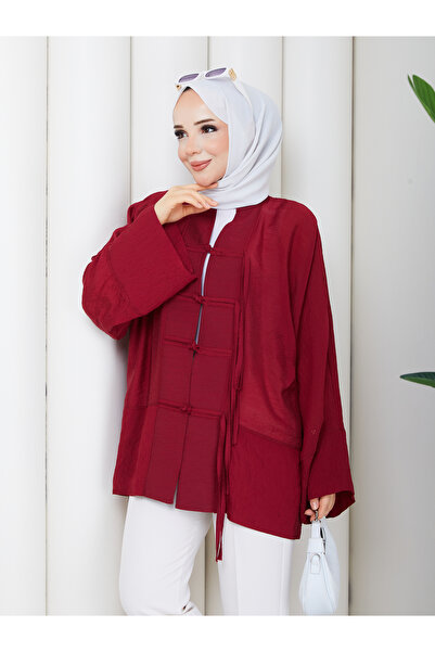 ELAY Fashion Kadın Kırmızı Modal Kumaş Oversize Tunik