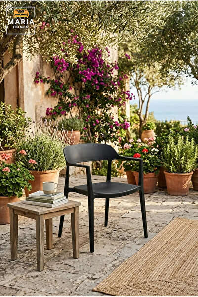 MARIA HOMES Modern Black Outdoor Armchair – Stackable Patio Chair for Garden,...