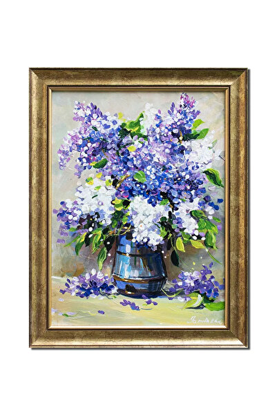 artnova Βάζο με λιλά, χειροποίητη κορνιζαρισμένη ζωγραφική, 45x35εκ. λάδι σε ...
