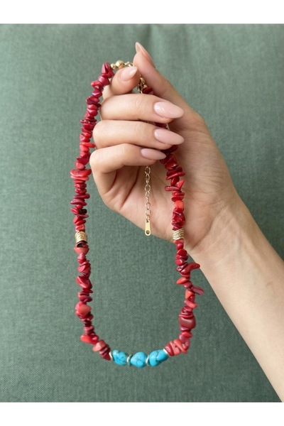 ILSA Coral & Turquoise Turquoise Stone Natural Stone Necklace