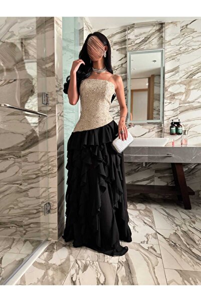 ALANOOD Maxi Evening Dress with Ruffles and Side Slit