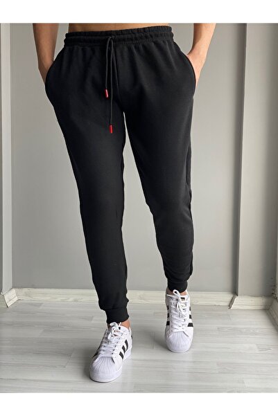 HerTarzınTrendi Men's Black Plain Basic Summer Sweatpants Lycra Slim Fit Pattern