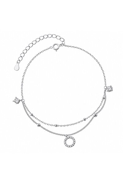 Nevara Women's Double Layered Anklet with Round Crystal Design and Elegant Si...