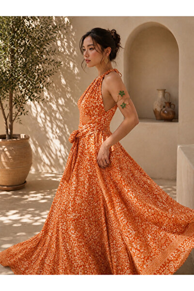 laviyonsa Imported Lace-Up Floral Patterned Silk Long Summer Pinterest Dress ...