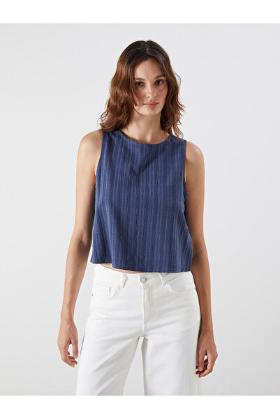 LC Waikiki Nevavm Textured Blouse with Oval Collar and Difference in Color