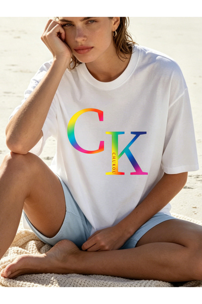 Fleck Womens T Shirts Rainbow Ck Logo Casual Summer Style