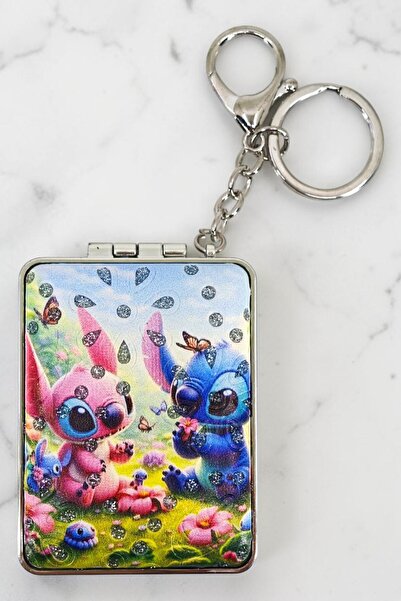 NEORA Stitch - Angel Stone Decorated Folding Pocket Mirror Double-Sided Makeu...