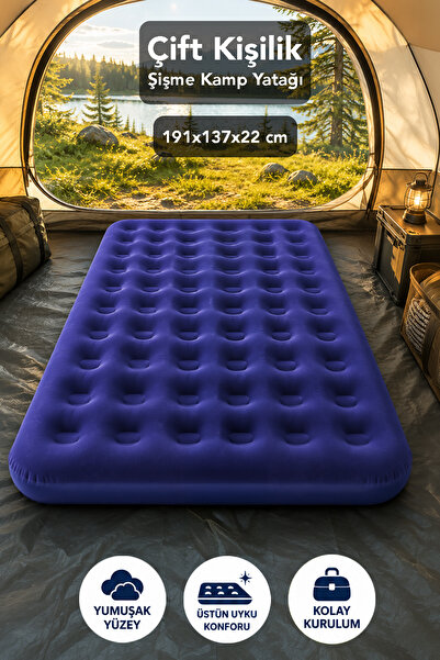 Fischer Çift Kişilik Bahçe Kamp Şişme Yatak 191x137x22 Lacivert