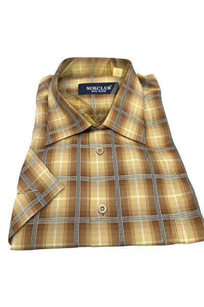 OEM SURCLUB men's shirt, thin line checkered, camel brown, Cotton- Polyester,...