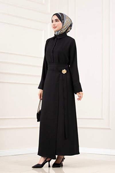 Sevitli Skirt with Buckle Detail Tuğba Double Set - Black