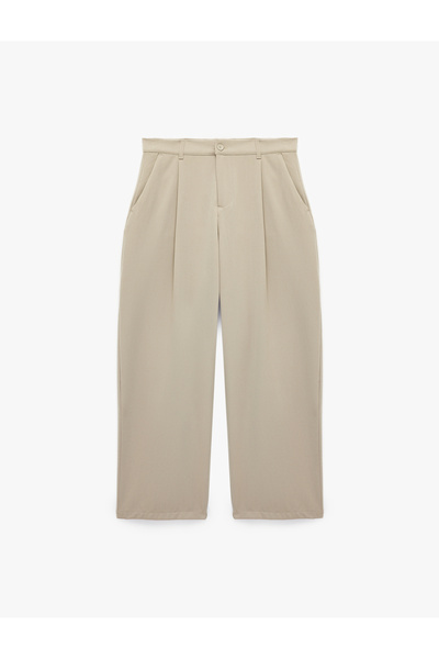 Koton Comfortable Fit Pocketed Viscose Blend Pleated Fabric Barrel Trousers