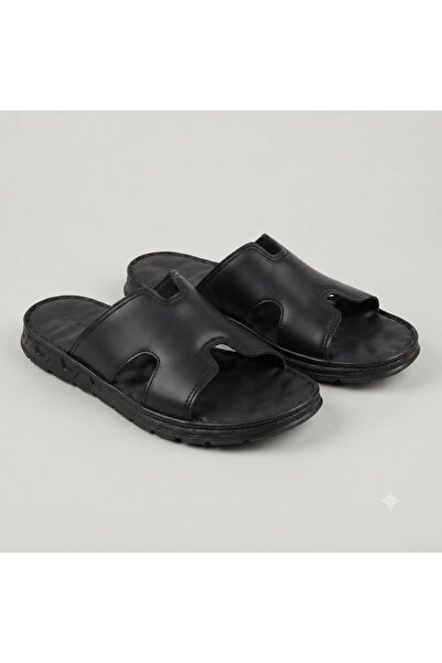 KİNDEP (Lionsa) Genuine Leather Casual Men's Slippers Black