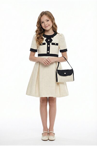 Pamina Girl's Evening Dress Pearl Tweed Bell Cut Dress and Bag Set - Birthday, Party, Wedding, Graduation (8Y, 9Y, 10Y, 11Y, 12Y, 13Y, 14Y, 15Y) 36278Pr