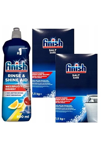 Finish Agent de clătire 800 ml și 2 x Sare pentru mașina de spălat vase, pach...
