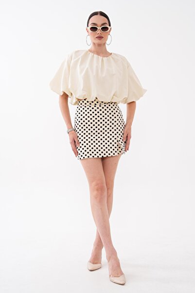 ŞİMAL Women's Slit Detailed Polka Dot Short Skirt 260659 -