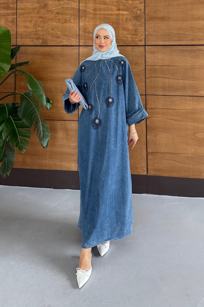 Miss Allos Rochie din denim cu broderie de mărgele pentru femei