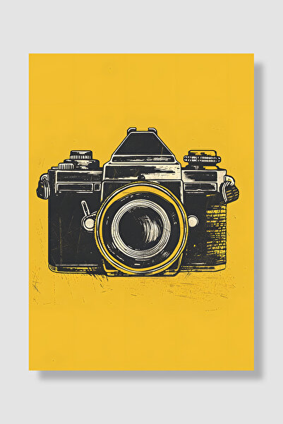 Luna Marissa Poster minimalist Retro Camera foto pe fundal galben Linocut Dec...