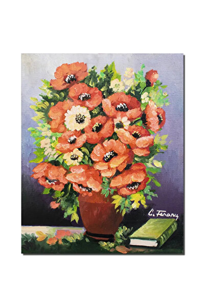 artnova Ръчно рисувана картина, Ваза с имперски макове и книга, 50x40см масле...