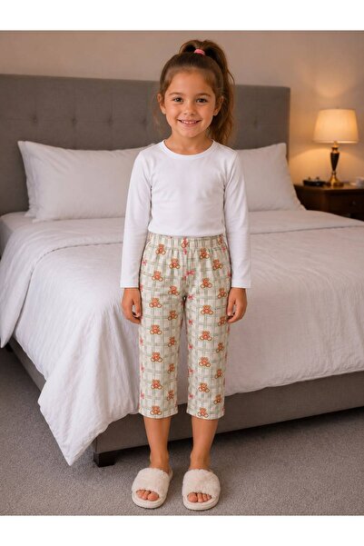 MODABOX 2-13 Yaş Kız Çocuk/Bebek Kapri Pijama Altı %100 Pamuk Penye Beli Last...