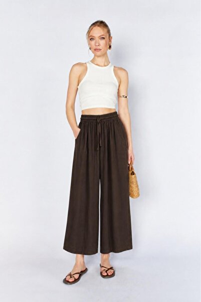 TENA Women's Brown 5579 Tie-Waist Elastic Loose-Fit Casual Trousers