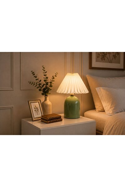 Vivense FERAY PİLELİ ABAJUR, MİNT YEŞİLİ, 34 CM
