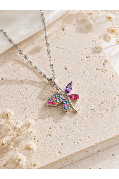 PELKAN ATELİER Colorful Stone Butterfly Figured Zircon Women's Necklace