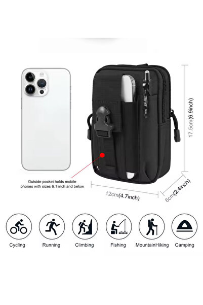 TAKSAV Taktik Modüler Mini Haki Yeşil Göğüs Bel Telefon Molle Çantası Spor Bi...