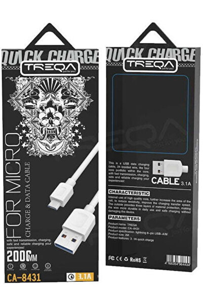 Treqa CA-8431 2μ Κανονικό Καλώδιο USB 2.0 σε micro USB Λευκό (4300090)