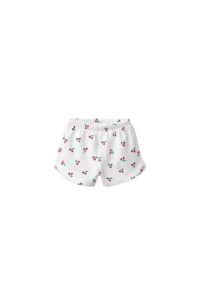 Magu Girl's Cotton Ecru Cherry Patterned Shorts