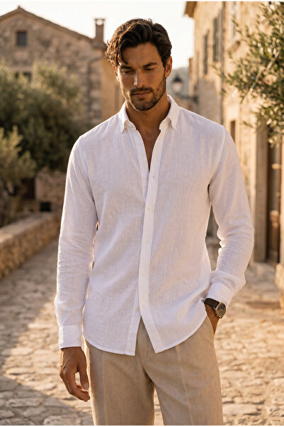 Valiberta Heritage 100% Cotton Natural Textured Flared Men's Shirt - White