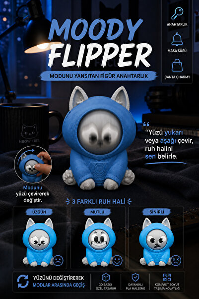 Nivu Moody Flipper Squish (Kapüşonlu Kedi) – Döndürülebilir Yüzlü Figür Anaht...