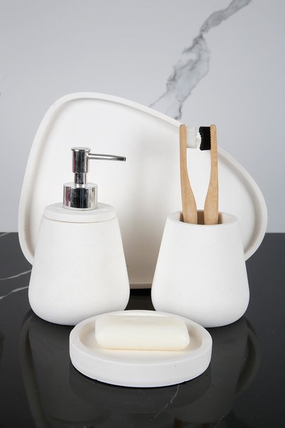 Empressco Marble Patterned Concrete Bathroom Set, 4 Piece, Stylish and Elegan...