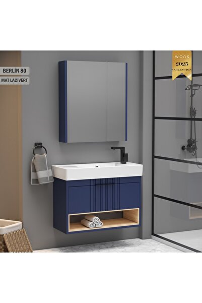 Wons Bathroom Berlin 80 cm (Bölmeli) Lacivert Banyo Dolabı