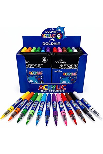 Dolphin Acrylic Paint Markers Brush Tip, 24 Colours, Water-Based High Opacity...