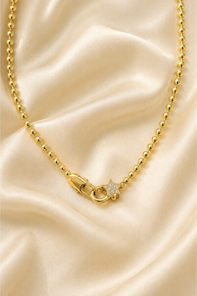 Tuysa Jewelry Monaco 14K Altın Kaplama Top Zincir Yıldız Detaylı Karabina Kil...