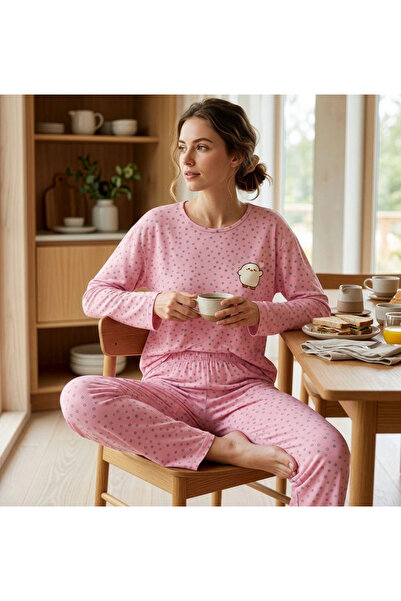 Pijamoni Women's Milan Fabric Crew Neck Long Sleeve Pajama Set