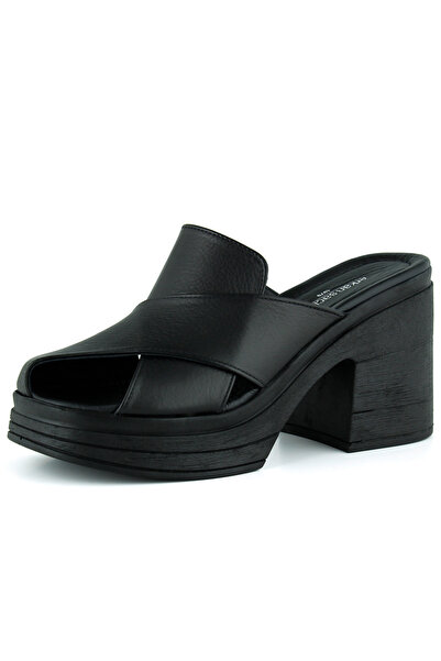 Erkan Saçmacı Gwen Black Genuine Calfskin Asymmetrical Toe Cross-Strapped Thi...