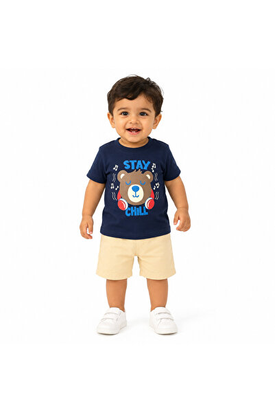 Generic Summer Boys Clothing Sets Boys Bear Print T-Shirt Solid Shorts Suit