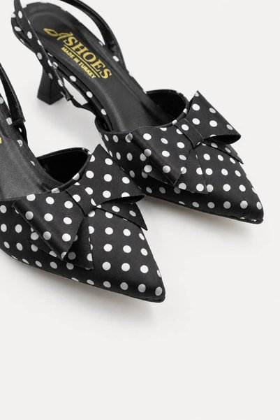 ayakkabı consept ac Women's Polka Dot Heeled Shoes with Bow Detail and Pointed Toe Stiletto