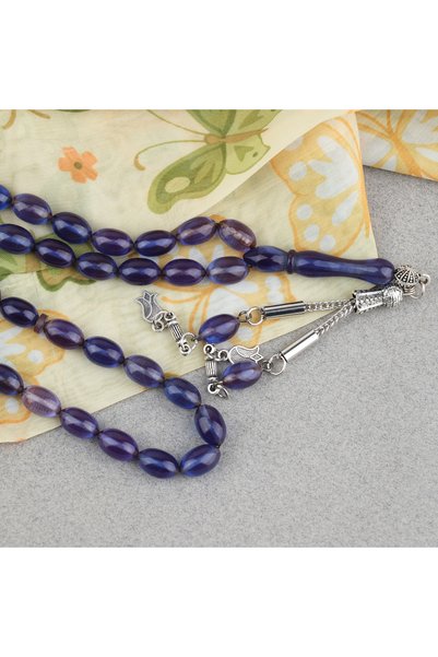 LapisDo Squeeze Amber Beads Cut Alpaca Tassel 7X11Mm Prayer Beads Blue