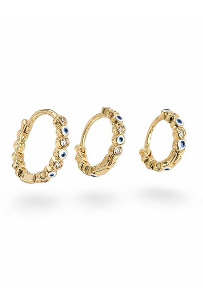 serelya Brass Gold Color Evil Eye Model 3-Piece Women's Earrings