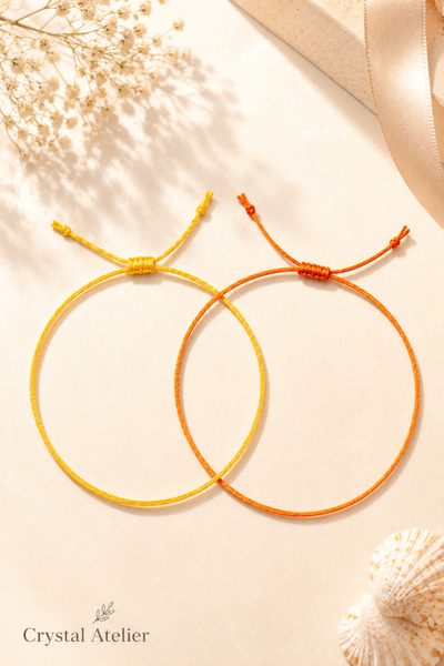 Crystal Atelier Yellow Orange 2-Piece Thin String Bracelet Set Adjustable Min...