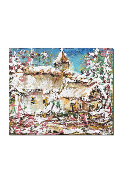 artnova Ръчно рисувана 3D картина, Стилизиран зимен пейзаж, 60x50см акрил вър...